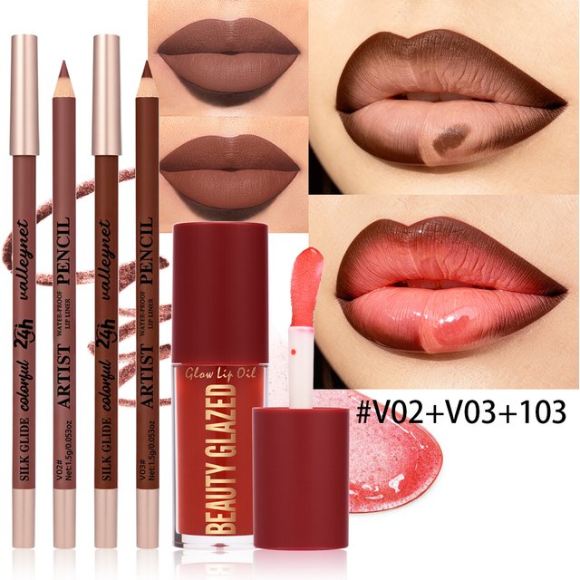 3Pcs/Set Matte Velvet Lip Liner Lip Oil Lip Combo,Long Lasting Waterproof Lipliner Lip Makeup