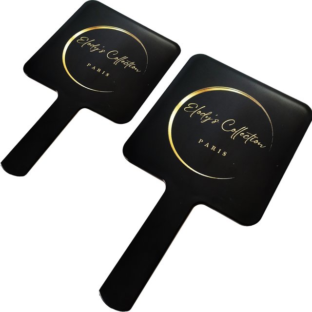 Wholesale Customize Brand Logo Cool Cute Handle Square Mirrors Black Heart Mirrors For Hair/ Cosmetic/Beauty Boutique Vendor