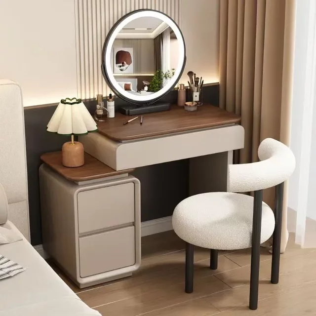 Antique Modern Bedroom Makeup Table Simple Dresser Bedside Vanity Desk with Chest Integrated for Dressing