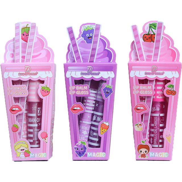 Cute Ice Cream Shiny Lip Gloss Lip Balm Set Girls Woman Waterproof Longlasting Natural Moisturizing Lips Makeup