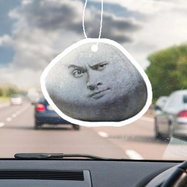 Cintre de parfum de voiture avec visage en pierre scéptique, mème Internet viral, suspension par évent de miroir, parfum durable