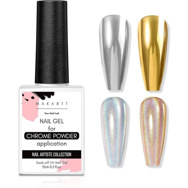 Makartt Gel Top Coat für Chrom-Nagelpuder - 15ml No-Wipe Hochglanz-Top-Coat Gel-Nagellack Spiegelglanz-Nagelgel