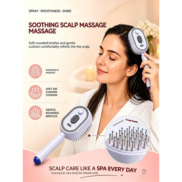 Anti-Tangle, Smoothing, Scalp Massage, Wet & Dry Use Hair Brush Electric Spray Air Cushion Massage Hair Brush