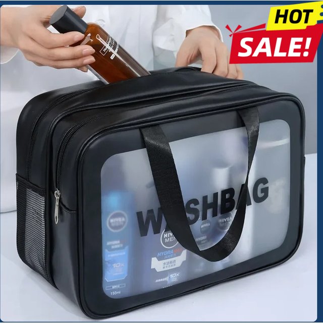 Dry-Wet Separation Double Transparent PU Mini Pouch Bag Portable Washing Bag Cosmetic Storage Bag Travel Fitness Essentials