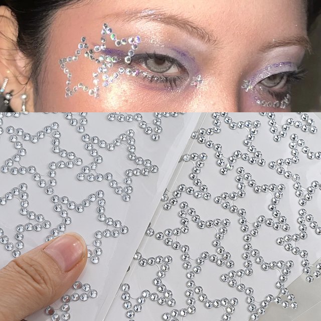 1 Sheet 3D Star Face Diamond Stickers Self-Adhesive Shiny Transparent Rhinestones Face Gems Decals Pentagram Makeup Decorations