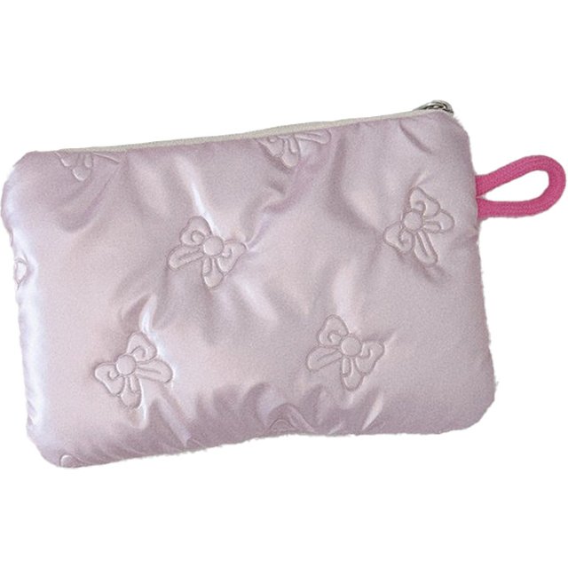 Bow embossed zip coin & makeup pouch, holds lipstick, cosmetics & earbuds, sleek & chic, girly style, portable for commute.