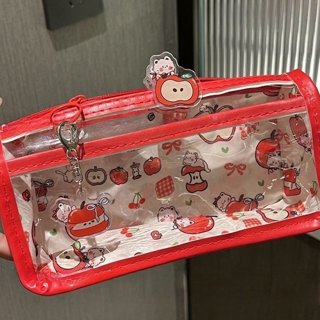 Multi-layer Vertical Cartoon Translucent Pencil Case Large-capacity Stationery Storage Bag School Supply Cosmetic Bag