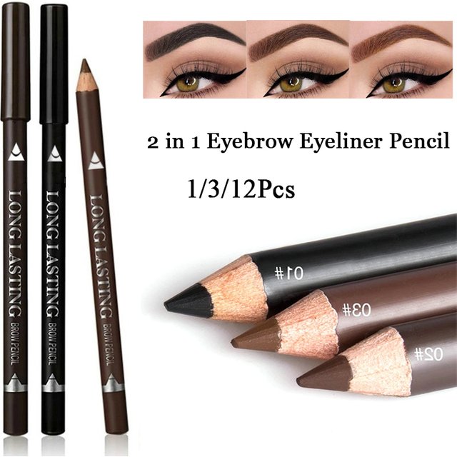 2 in 1 Eyebrow Eyeliner Pencil, Waterproof Smudge-Proof Natural Rich Color Eye Liner Brow Definer Wooden Sharpenable Makeup Pen
