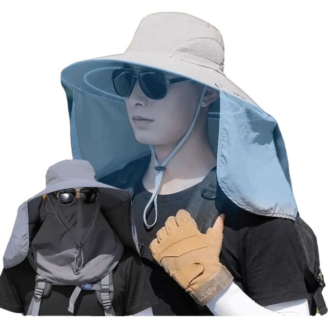 Outdoor Sun Hat Summer Adjustable Wide Brim Fishing Sunscreen Hiking Camping Caps Quick Drying Full Face Anti UV Beach Cap