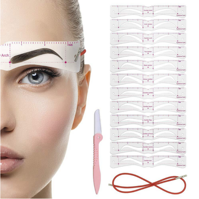 12 Styles/set Eyebrow Stencil Set, Reusable DIY Eye Brow Drawing Guide, Grooming Template Card For Easy Makeup
