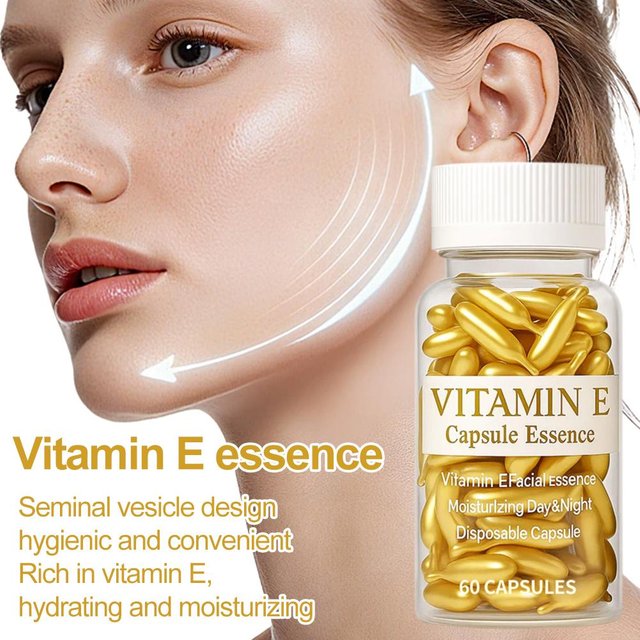 Vitamin E Serum Capsules, Single-Use Essence Capsules, Hydrating and Moisturizing Facial Skin Care, 60 Capsules/Bottle