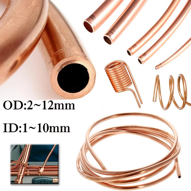 1M Soft Copper Tube Coil 2mm-12mm OD for Airs Conditioner Refrigeration DIY Cooling Projects, Pure Copper Pipe Wire Craft Making