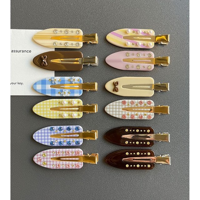 Flower Seamless Hairpins No Crease Hair Clips Sweet Rhinestone Pearl Bow Duckbill Clips Hair Accessories for women Daily Makeup