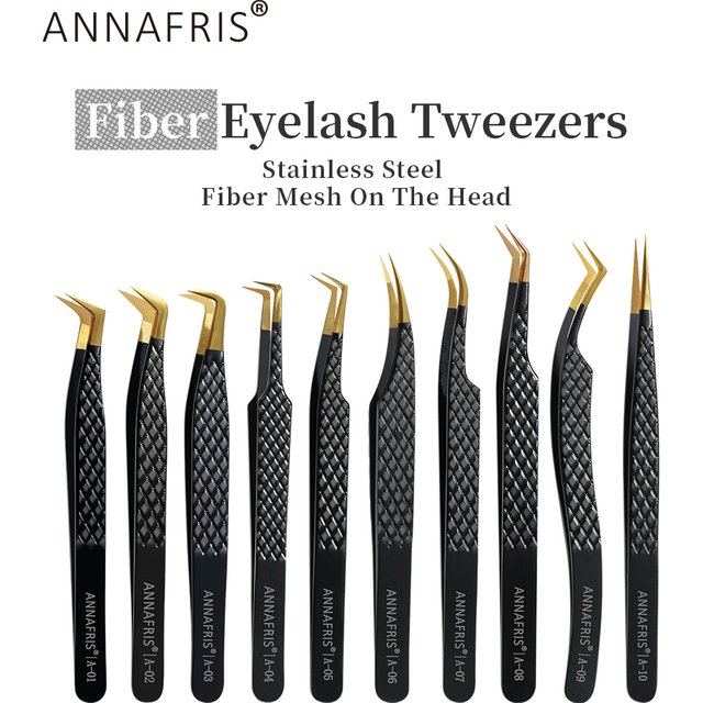 ANNAFRIS High-end Fiber Tip Lash Tweezers Stainless Steel Straight Head Curved Tip Eyelash Extension Tweezer Makeup Tools