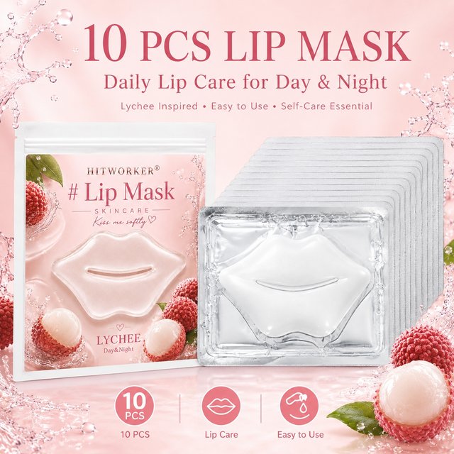 10Pcs Lychee-Inspired Lip Skincare Masks, Soft-Touch Lip Care Patches for Daily Beauty Routine, Self-Care and Travel