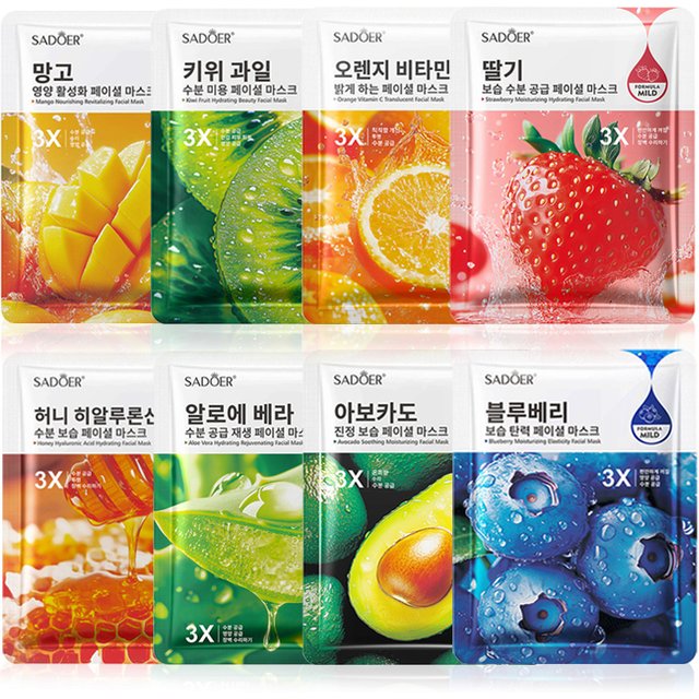 8pcs/set SADOER Fruits Face Mask Anti Wrinkle Beauty Facial Moisturizing Whitening Anti-aging Hydrating Facial Masks Skin Care