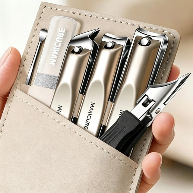 6Pcs Manicure Set Stainless Steel Nail Clipper Kit Nail File Cuticle Nipper Ear Pick Pedicure Tools for men Women Nail Care