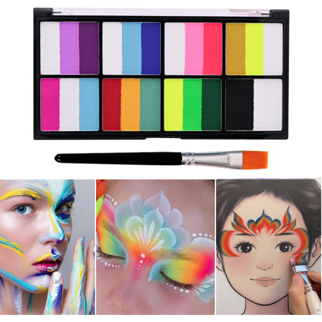 Water-Soluble Rainbow Palette Face Paints Body Makeup Set - Vibrant Non-Toxic for Kids Adult Party Halloween Cosplay Decoration