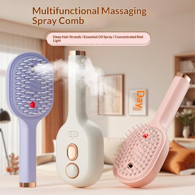 Electric Steam Brush with Water Spray Wet Electrics Hairbrush USB-C Charging for Detangling Smoothing Styling & Frizz Control