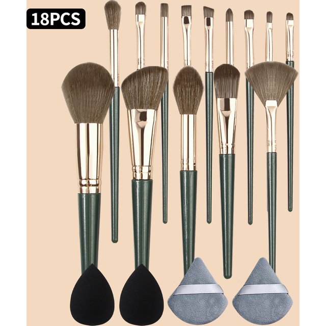 18Pcs Makeup Brush Set Soft Cosmetic Brushes for Powder Blush Eyeshadow Foundation with Beauty Sponge & Triangle Puff