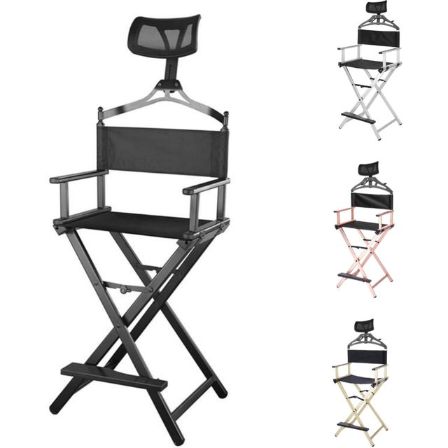 Modern Portable Aluminum Director Chair with Headrest - Portable Makeup Artist/Manager Folding Chair for Better Rest