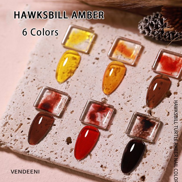 Vendeeni 6 Colors Hawksbill Amber Jelly Gel Nail Polish Soak Off Autumn Maple Leaves Gel Lacquer Brown Transparent Gel Varnish