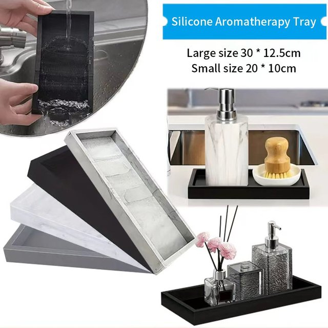 Silicone Tray for Bathroom Countertops, Hand Sanitizer Shampoo Storage Tray, Jewelry Display Tray for Decorative Storage