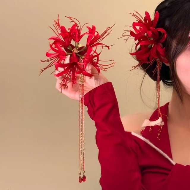 Pince à cheveux rétro rouge araignée Lily, épingle à cheveux en tissu fleur, vêtements de mariée, Style campagne, accessoires pour cheveux