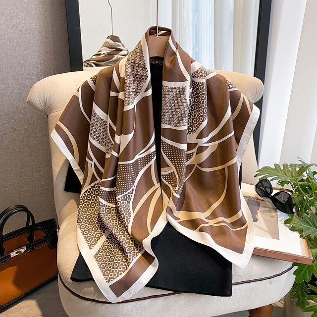 New Design Luxury 90cm Twill Silk Women Scarf Sunscreen Foulard Shawl Hijab Female Hair Hijab Wraps Neckerchief Bandanda Echarpe