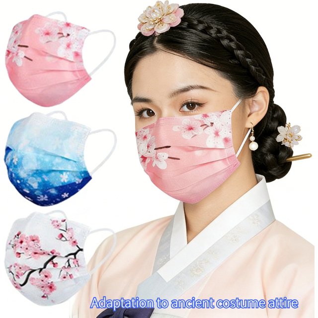 10pcs Romantic Floral & Starry Sky Print Face Masks for women, 3-Layer Woven Polypropylene, Elastic, Breathable & Sun-Protective