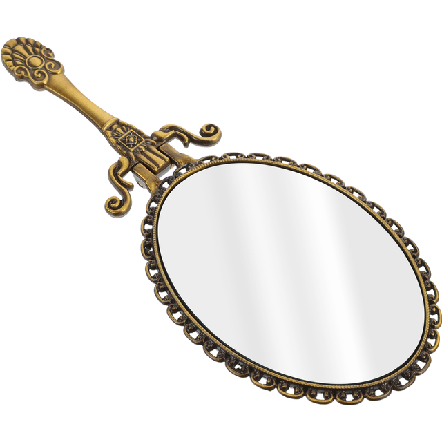 Zinc Alloy Handheld Compact Mirror Makeup Mirror With Handle Retro Hand Mirror Travel Hand Mirror Small Beauty Mirror For