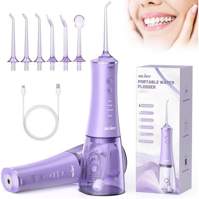 SEJOY Portable Oral Irrigator Water Flosser Dental Teeth Whitening 230ML Tank 5 Modes 8 Jet Tips Washing Machine