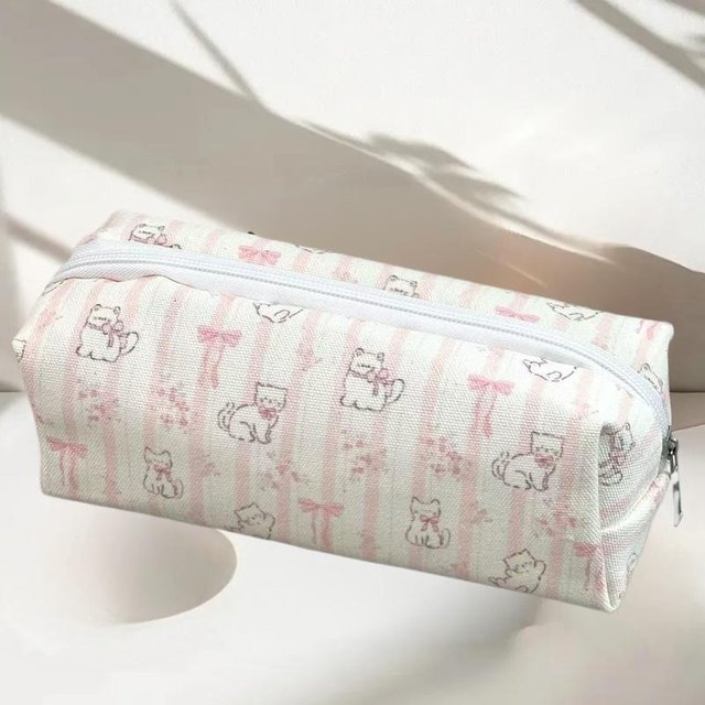 1Pcs Lovely Bow Cat Pencil Pouch, Large Pen Storage, Compact Makeup Bag, Ideal Gift for School and Office Supplies