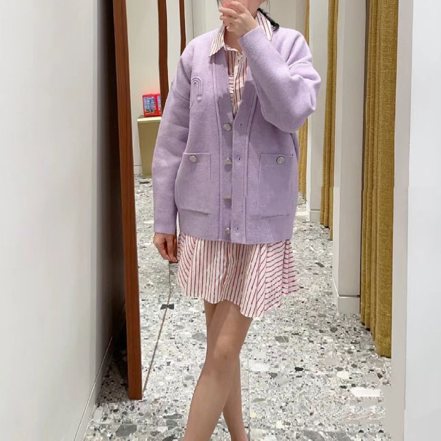 Veste Cardigan tricotée ample violet Taro parfumé pour femme, grande taille, pour la famille M,
