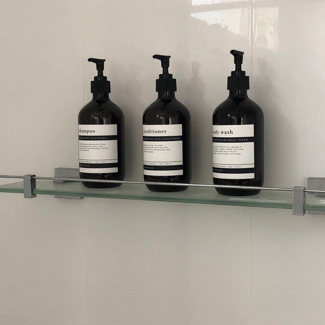 Bouteille vide de shampoing ambre avec pompe, distributeur de Gel douche pour douche, salle de bains, shampoing, revitalisant, bouteille de carrosserie, 3 pièces