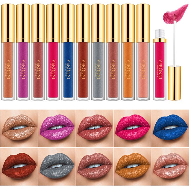 10 Colors Diamond Shimmer Glitter Lip Gloss Waterproof Matte Glitter Liquid Lipstick Diamond Pearl Colour Lip Gloss Sexy Make Up