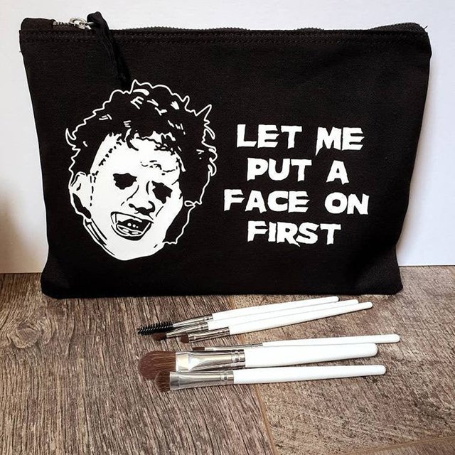 Let Me Put a Face on First Horror Movie Makeup Bag Scary Goth Happy Halloween Eve Party Fall Birthday Decoration Friend Gift
