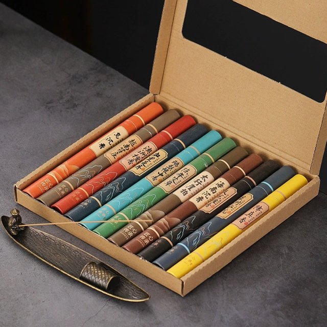 Encens anciers de bois de santal linéaire naturel, longue durée, 11 parfums disponibles avec boîte