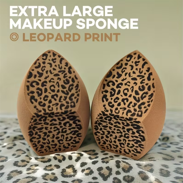 1/2pcs Extra Large Leopard Print Makeup Sponge Wet/Dry Dual Use Three-cut Makeup Sponge Flawless Liquid Foundation Application