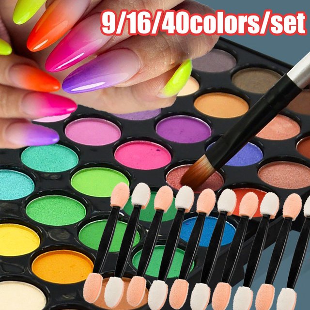 9/16/40colors/set Xmas Colorful Nail Glitter Palette Matte &Shimmer Effects Nail Rubbing Dust Ultra-light Makeup/Manicure Dust