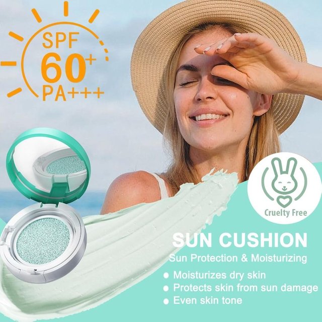 Facial Tinted Sunscreen SPF60 Sun Cushion Oil-Free Moisturizing & Soothing Face BB Cream Natural Dewy Long-Lasting