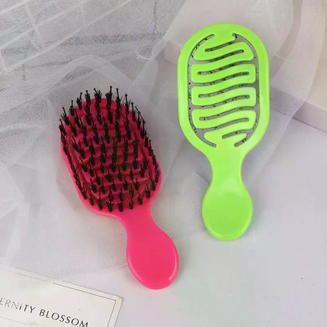 Mini Boar Bristle Detangling Hairbrush Women Scalp Massage Combs Hollow Out Wet Curly Hair Comb Barber Hairdressing Styling Tool