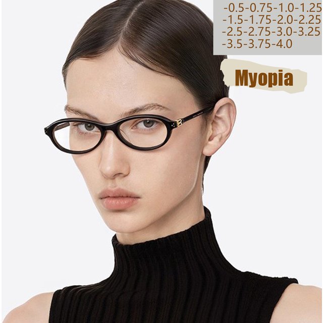 Myopia Glasses Elliptical Frame Photosensitive Color Change Small Frame Without Makeup Anti-blue Light Fashion Glasses 6085