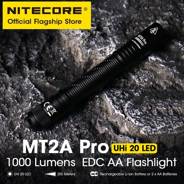 NITECORE MT2A Pro EDC lampe de poche 1000 Lumens AA torche UHi 20 faisceau LED, NL1416R USB-C batterie Li-ion Rechargeable 14100