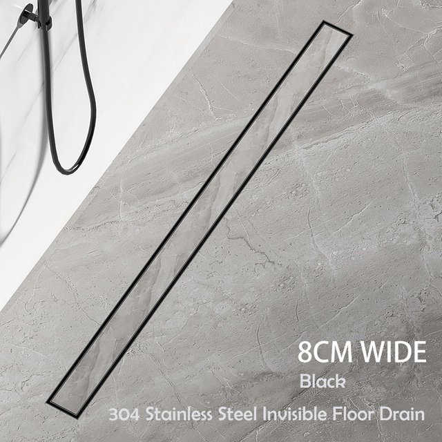 Black 304 Stainless Steel Invisible Floor Drain Bathroom Shower Room Rectangular Floor Drain With Copper Deodorant Core