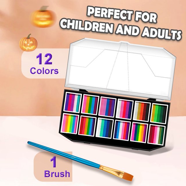 12 Colors Rainbow Strip Face Body Paint Palette Water‑soluble Body Art Makeup With Brush For Halloween Cosplay Festival Makeup