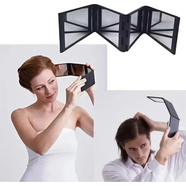 Portable Folding Mirror 4 Way Mirror Exquisite for Travel for Self Hair Cutting Makeup Mirror Cosmetics Decorative Mirrors