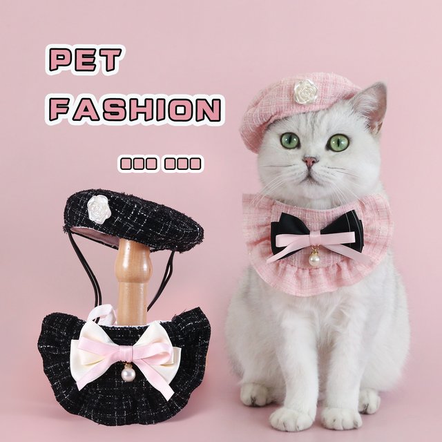Ensemble de chapeaux tricotés pour chat de compagnie, béret parfumé de princesse, nœud en perles, chapeaux pour chiens, ensemble de pagaie pour ours en peluche, chiot, chat, déguisement de fête