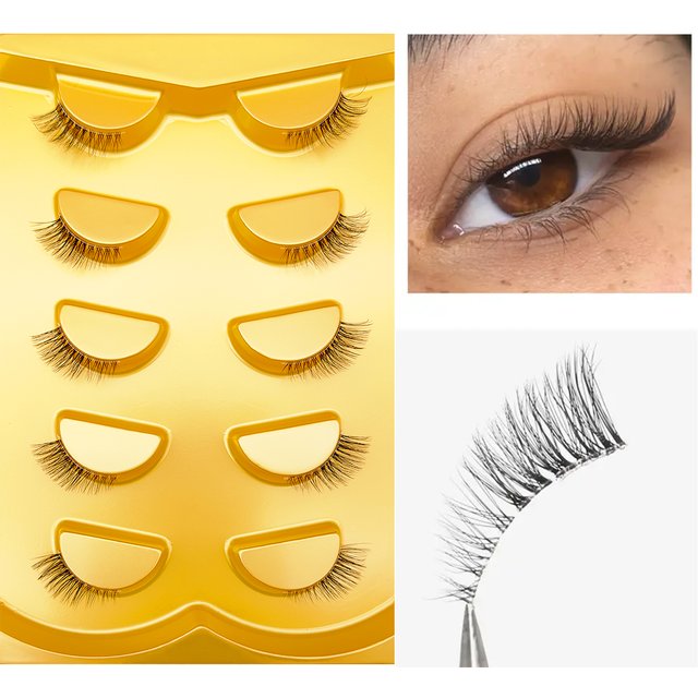 5 Pairs Half Lashes Clear Band Soft Natural Cat Eye Lashes Makeup Tool Extension Fluffy Faux Mink Lashes Cat Eye Short Soft