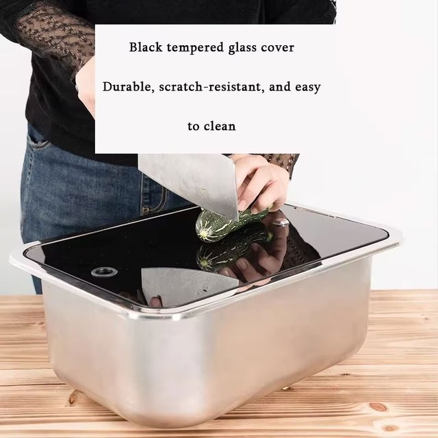 RV Sink Caravan Camping Stainless Steel Hand Wash Basin Sink with Tempered Glass Lid Camper Accessories Stainless Steel Covered